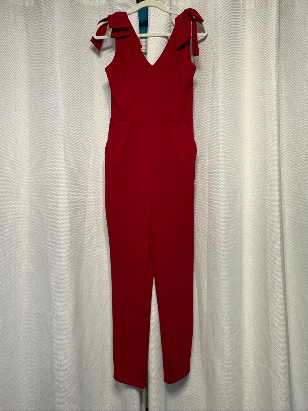 Aqua Red Bow-Shoulder Jumpsuit size small